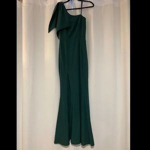 One Shoulder Dark Green Gown